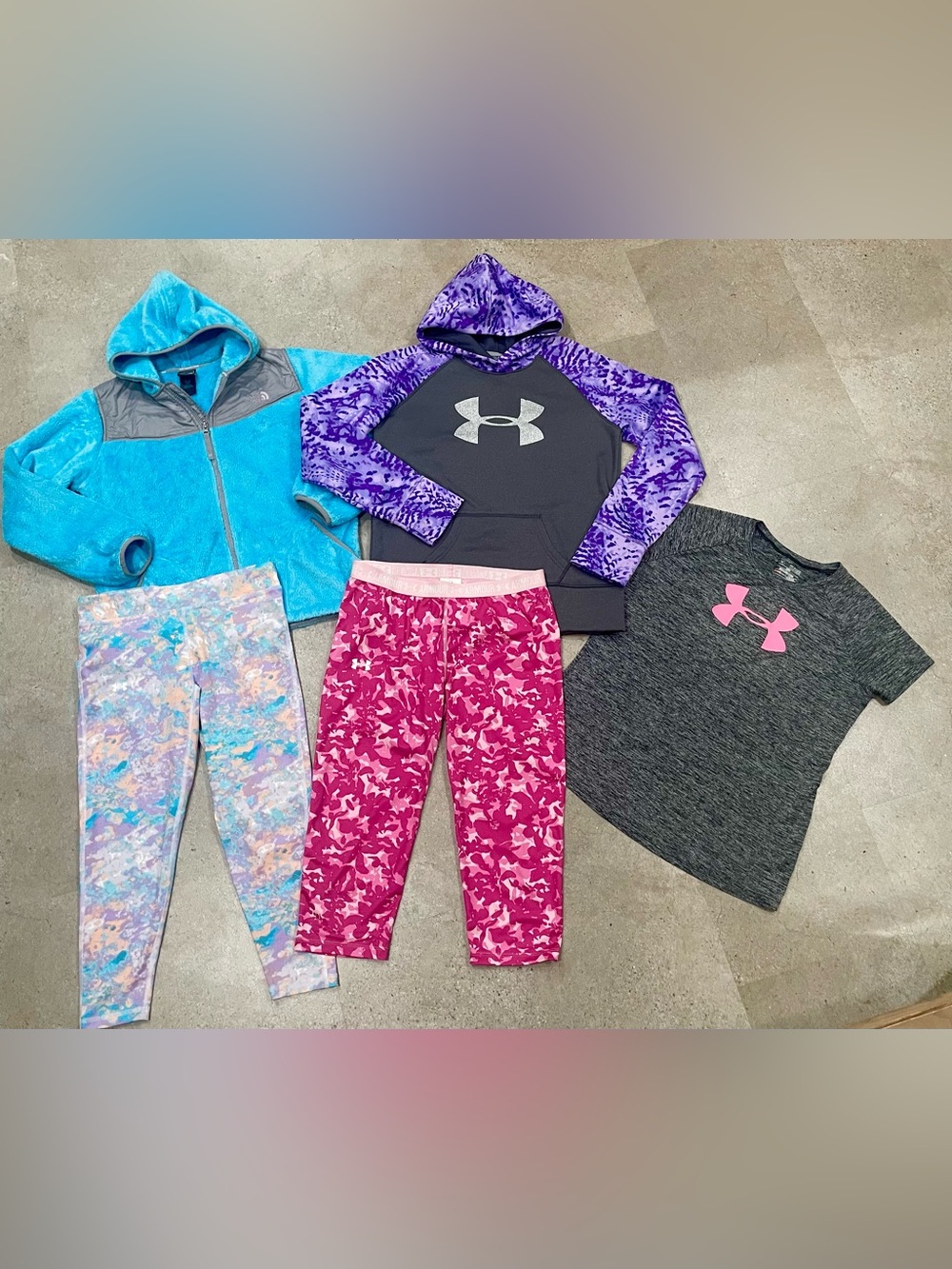 Girls NORTH FACE/UNDER ARMOUR Jacket..Sweatshirt..Shirt & Leggings, sz XL